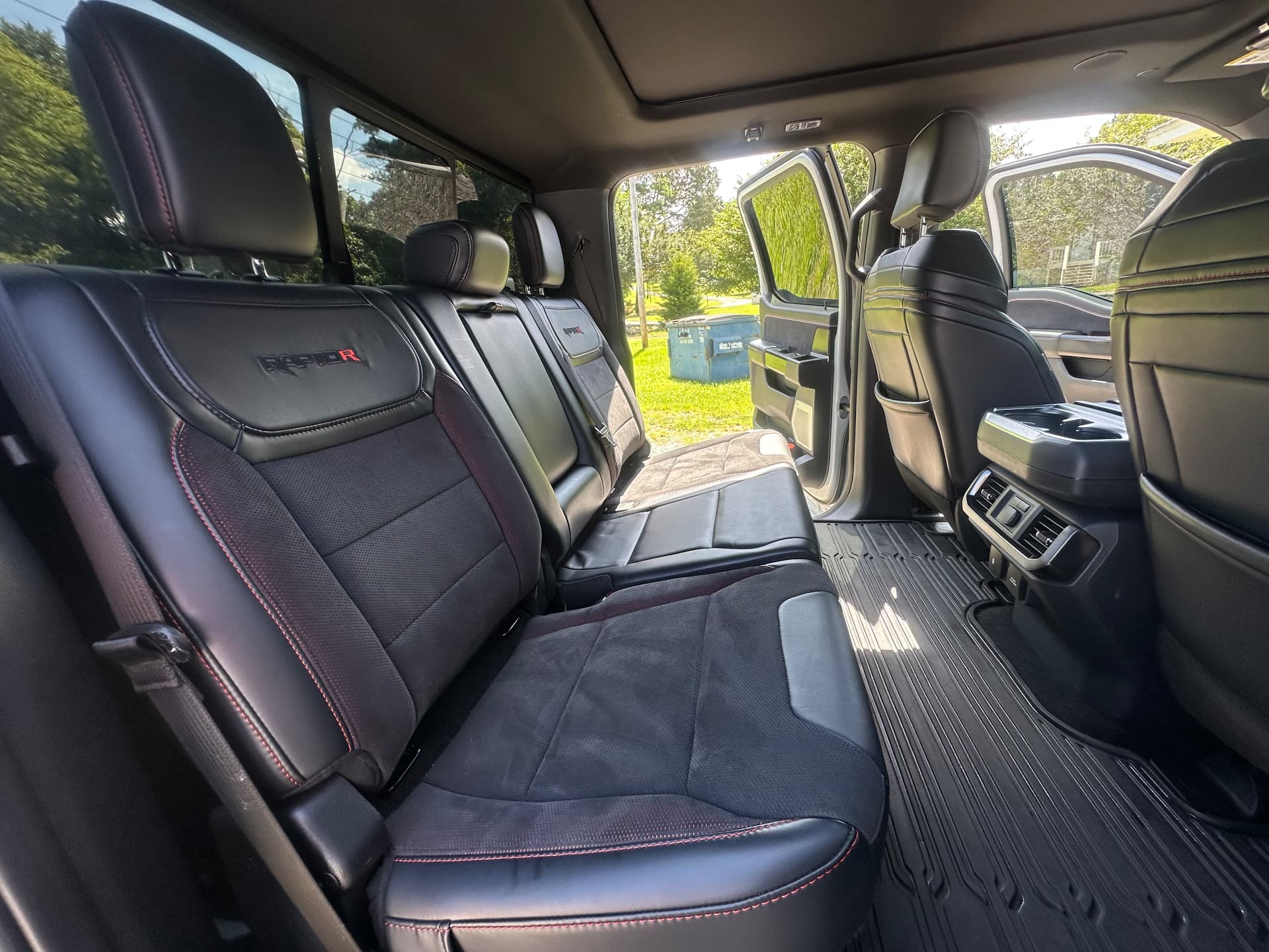 Deep cleaned leather rear seats of a Ford Raptor R